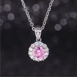 New Gorgeous Sterling Silver Pink & White Sapphires Necklace
